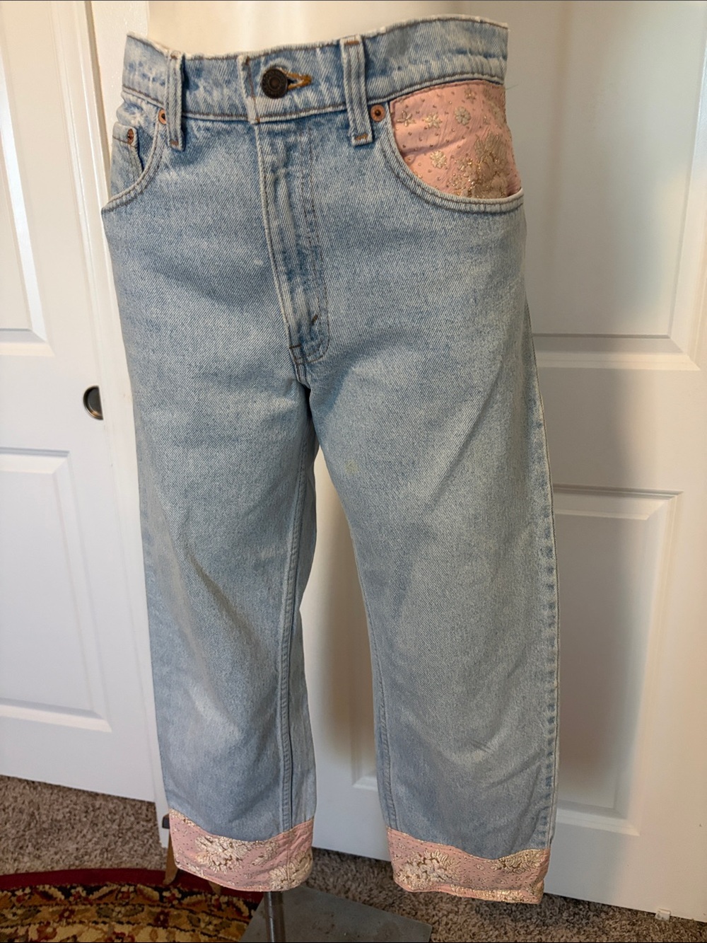 Levi's Light Blue Jeans with Pink Brocade Trim